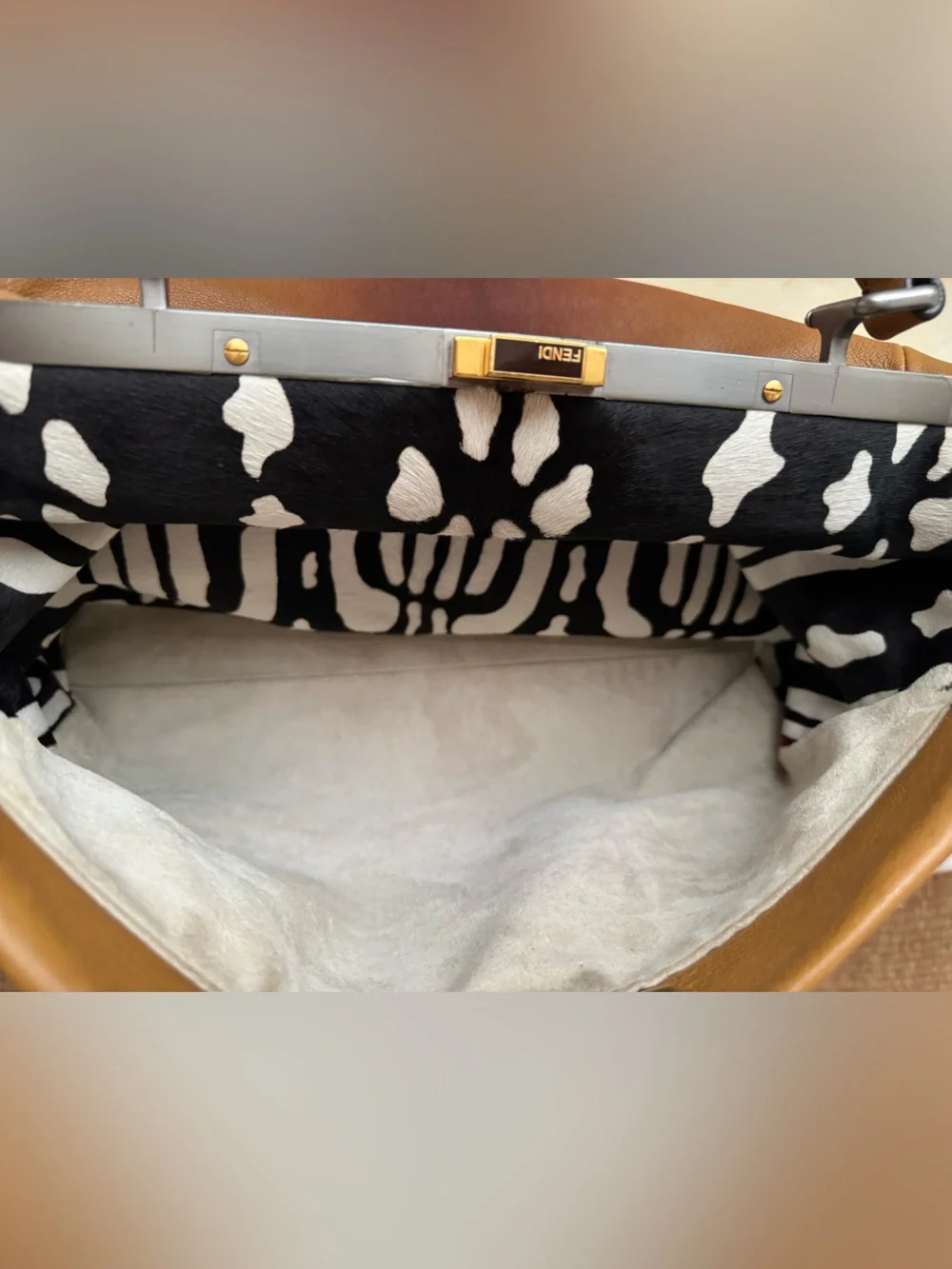 Fendi peekaboo large Brown Leather Top-Handle Women's Bag with Zebra Interior